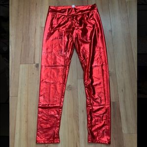 Red shiny leggings